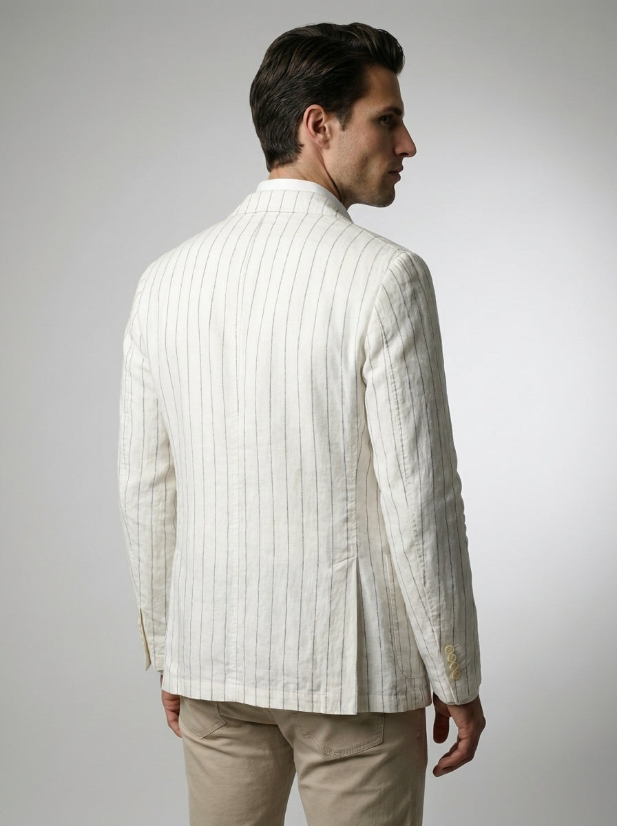 Mens Blazer Woven Stripe Linen Notch Lapel Unstructured – Narco