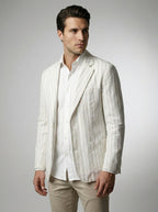 Mens Blazer Woven Stripe Linen Notch Lapel Unstructured – Narco