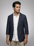 Mens Blazer Woven Stripe Linen Notch Lapel Unstructured – Narco