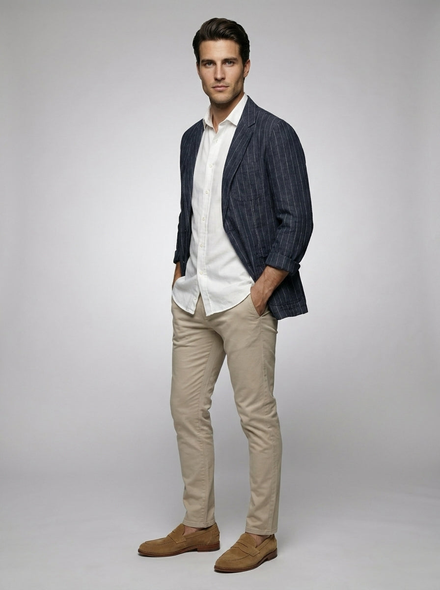 Mens Blazer Woven Stripe Linen Notch Lapel Unstructured – Narco