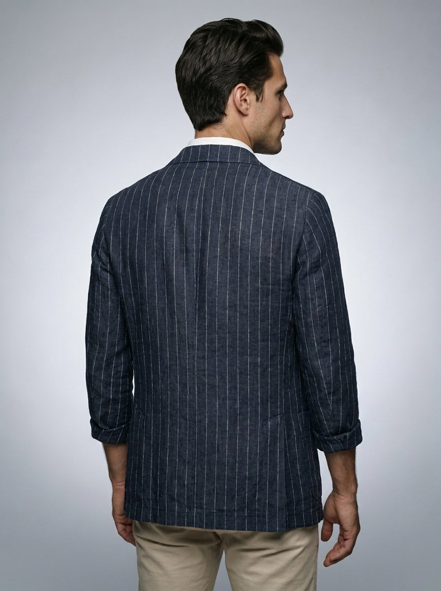 Mens Blazer Woven Stripe Linen Notch Lapel Unstructured – Narco
