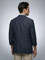 Mens Blazer Woven Stripe Linen Notch Lapel Unstructured – Narco