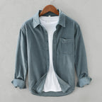 Corduroy-Style Ribbed Button-Front Shirt Long Sleeve Pointed Collar – Ridge