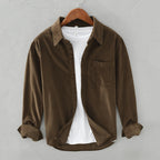 Corduroy-Style Ribbed Button-Front Shirt Long Sleeve Pointed Collar – Ridge