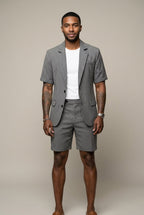 Check pattern two-piece set with short sleeve blazer and matching shorts – TARLANO