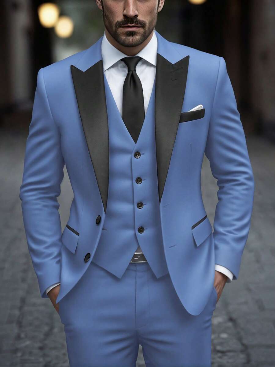 Mens Co Ord Set Contrast Lapel Blazer Waistcoat Trousers – Storn