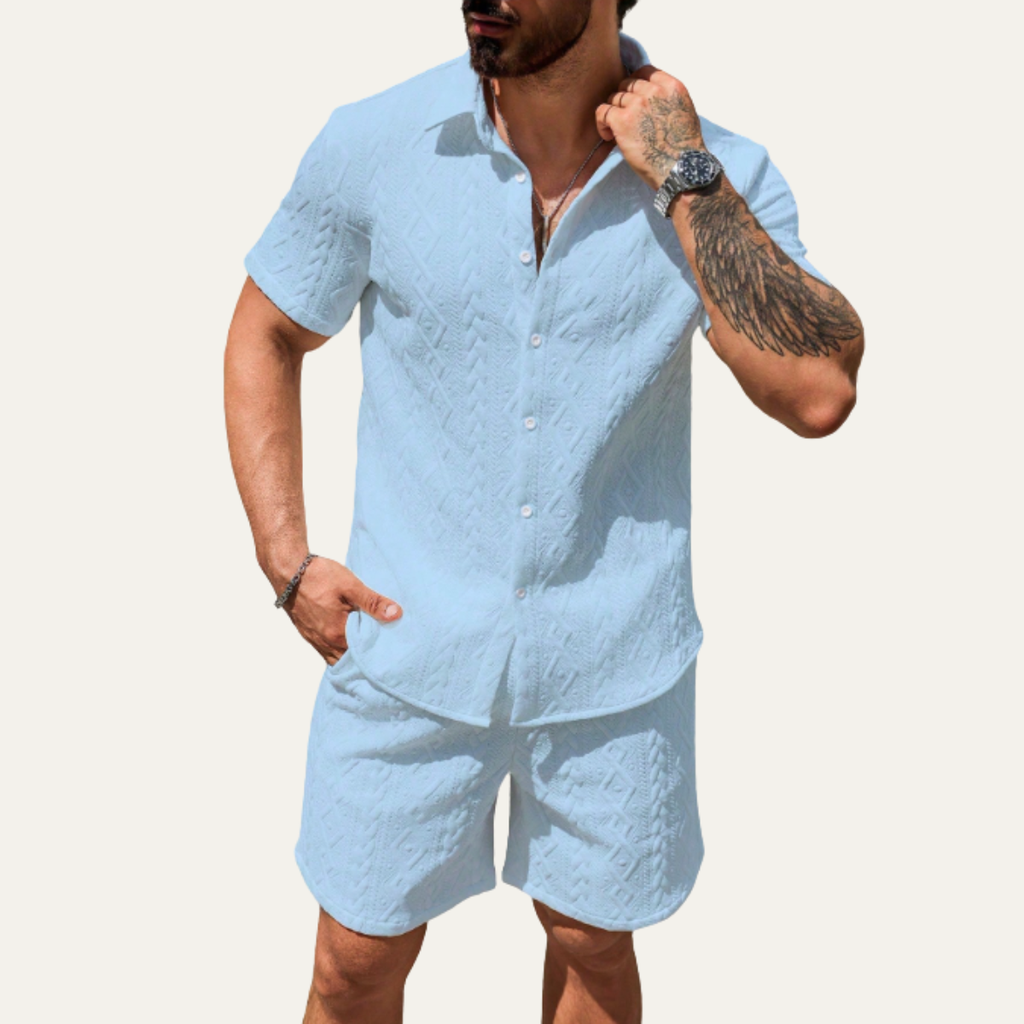 Mens Co Ord Set Knitted Camp Collar Shirt and Shorts – Dravex