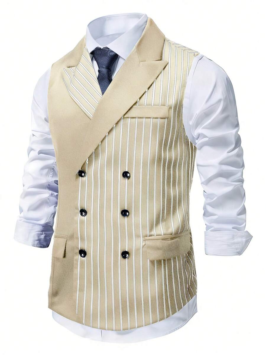 Men's Double-Breasted Suit Vest Slim Fit Sleeveless – Corvon