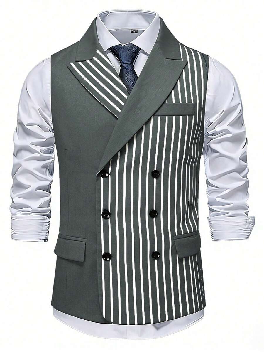 Men's Double-Breasted Suit Vest Slim Fit Sleeveless – Corvon
