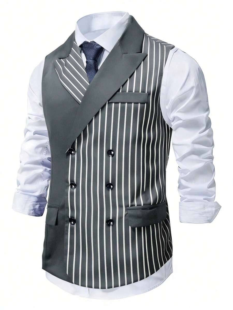 Men's Double-Breasted Suit Vest Slim Fit Sleeveless – Corvon