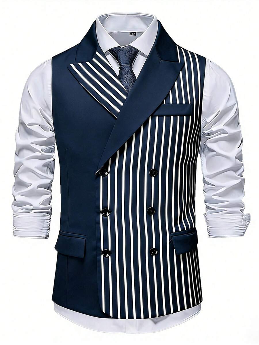 Men's Double-Breasted Suit Vest Slim Fit Sleeveless – Corvon