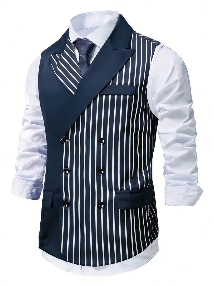 Men's Double-Breasted Suit Vest Slim Fit Sleeveless – Corvon