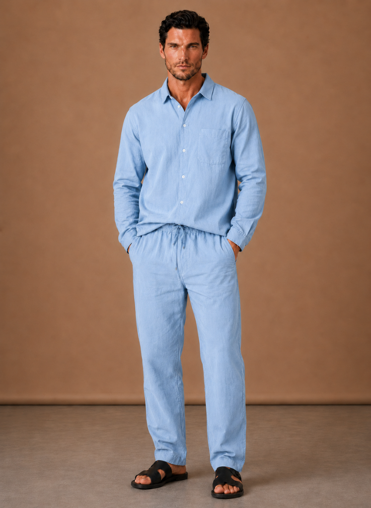 Men's Linen Cotton Blend Set Shirt and Trousers Smart Casual – Areleon