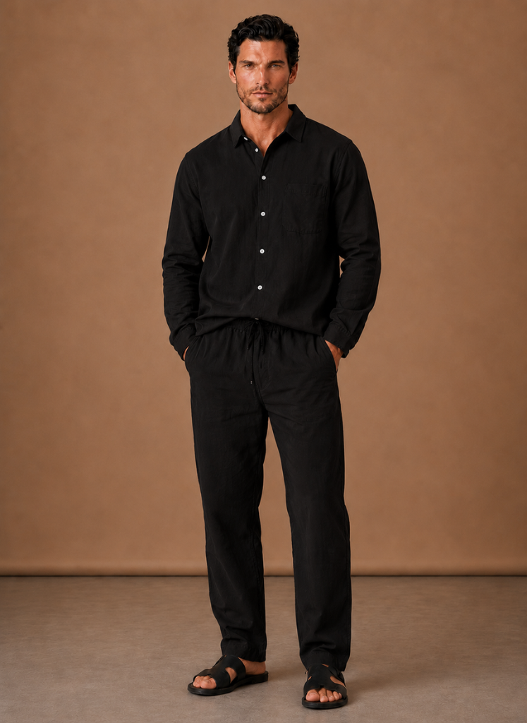 Men's Linen Cotton Blend Set Shirt and Trousers Smart Casual – Areleon