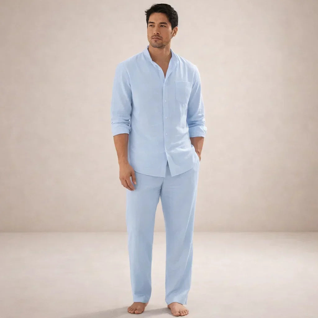 Men's Linen Two-Piece Set Button Shirt and Matching Trousers – Korvex