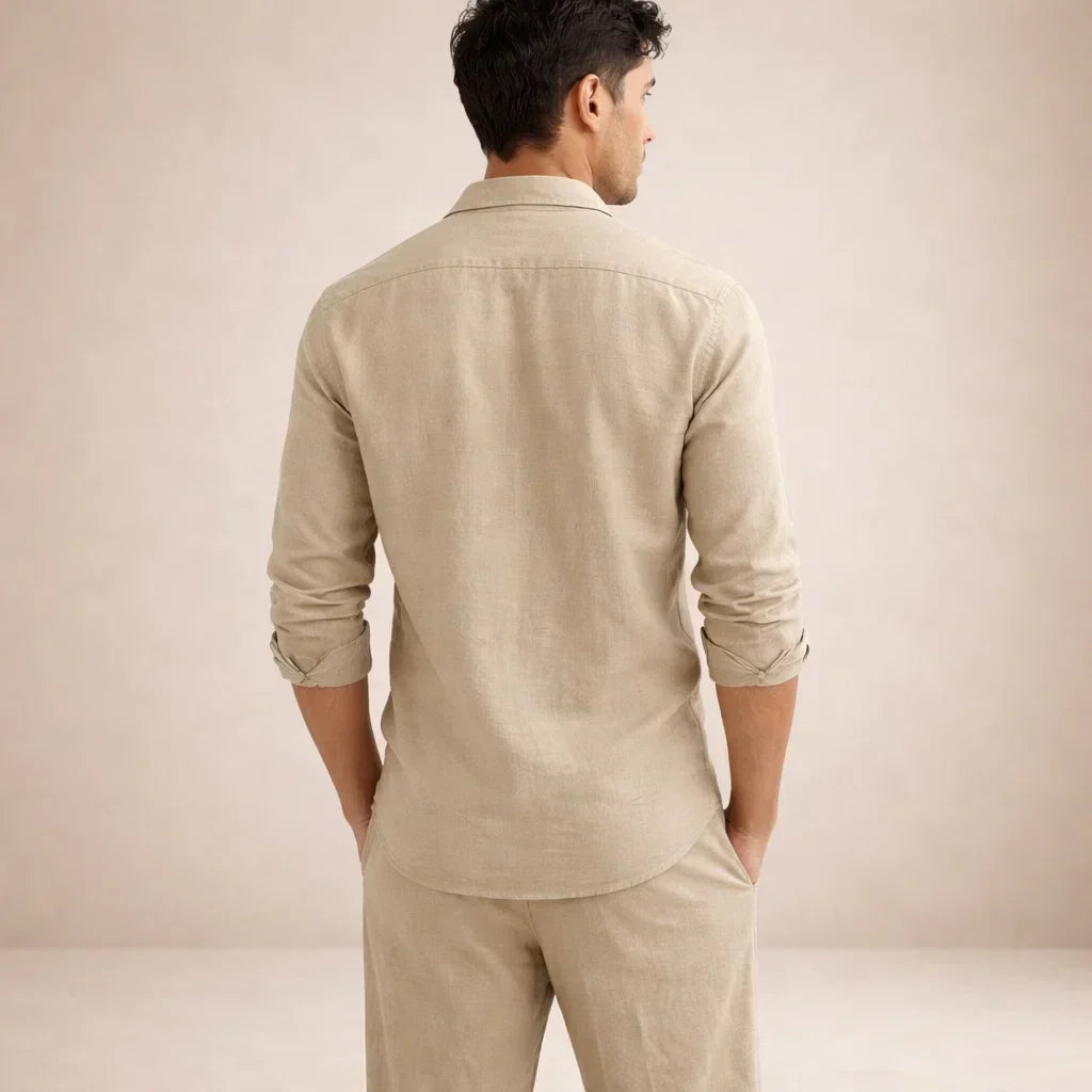 Men's Linen Two-Piece Set Button Shirt and Matching Trousers – Korvex