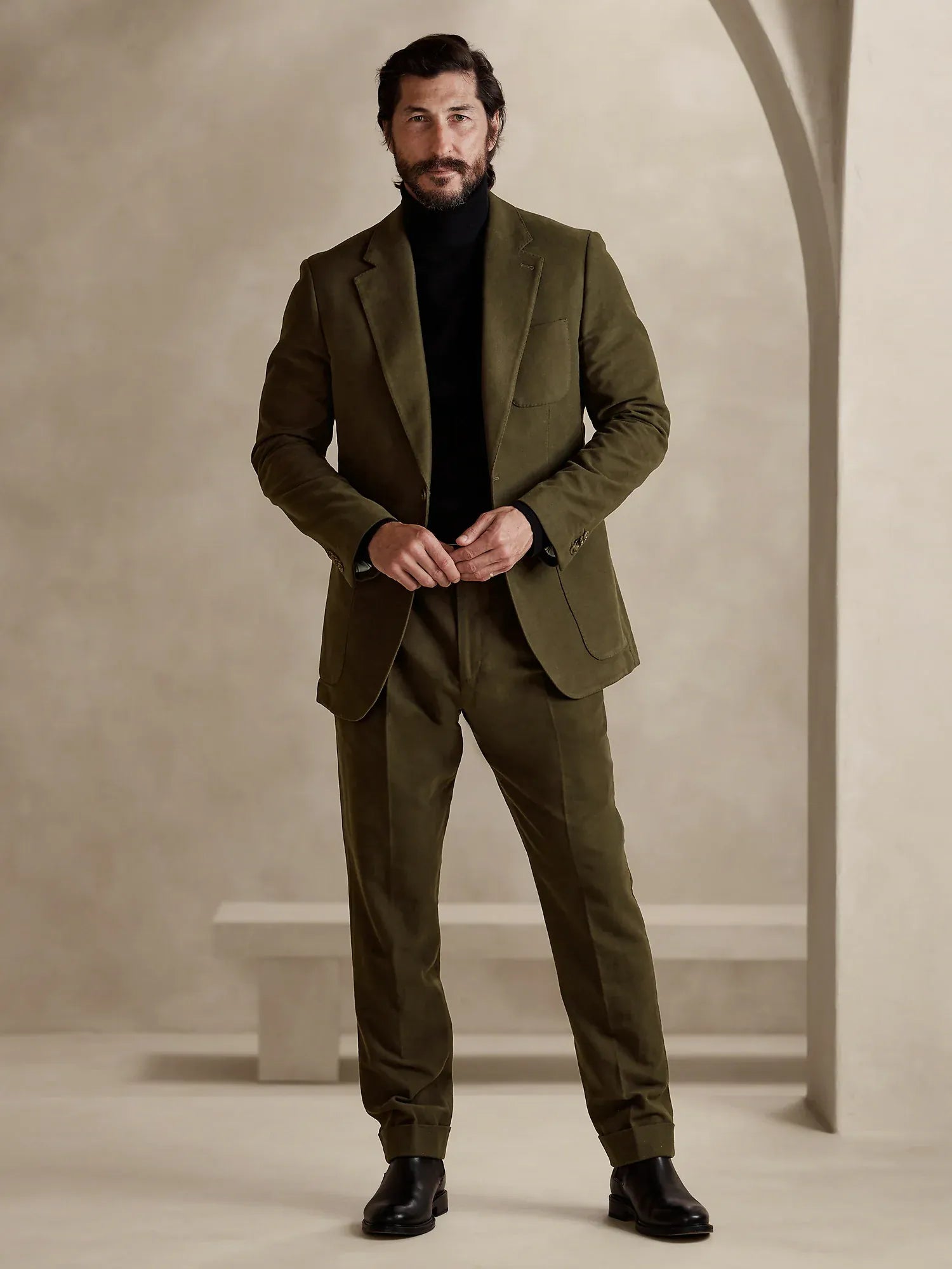 Mens Pant and Blazer Suede-Finish Two-Piece Suit Set – Dalvo