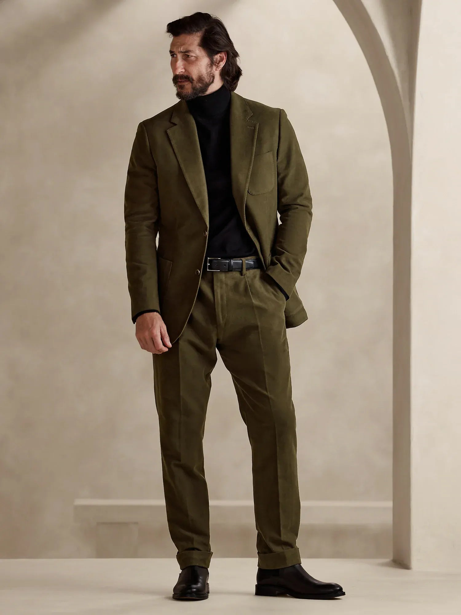 Mens Pant and Blazer Suede-Finish Two-Piece Suit Set – Dalvo