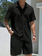 Mens Pant and Shirt Set Jacquard Short Sleeve Button-Up – Tarlen