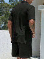 Mens Pant and Shirt Set Jacquard Short Sleeve Button-Up – Tarlen