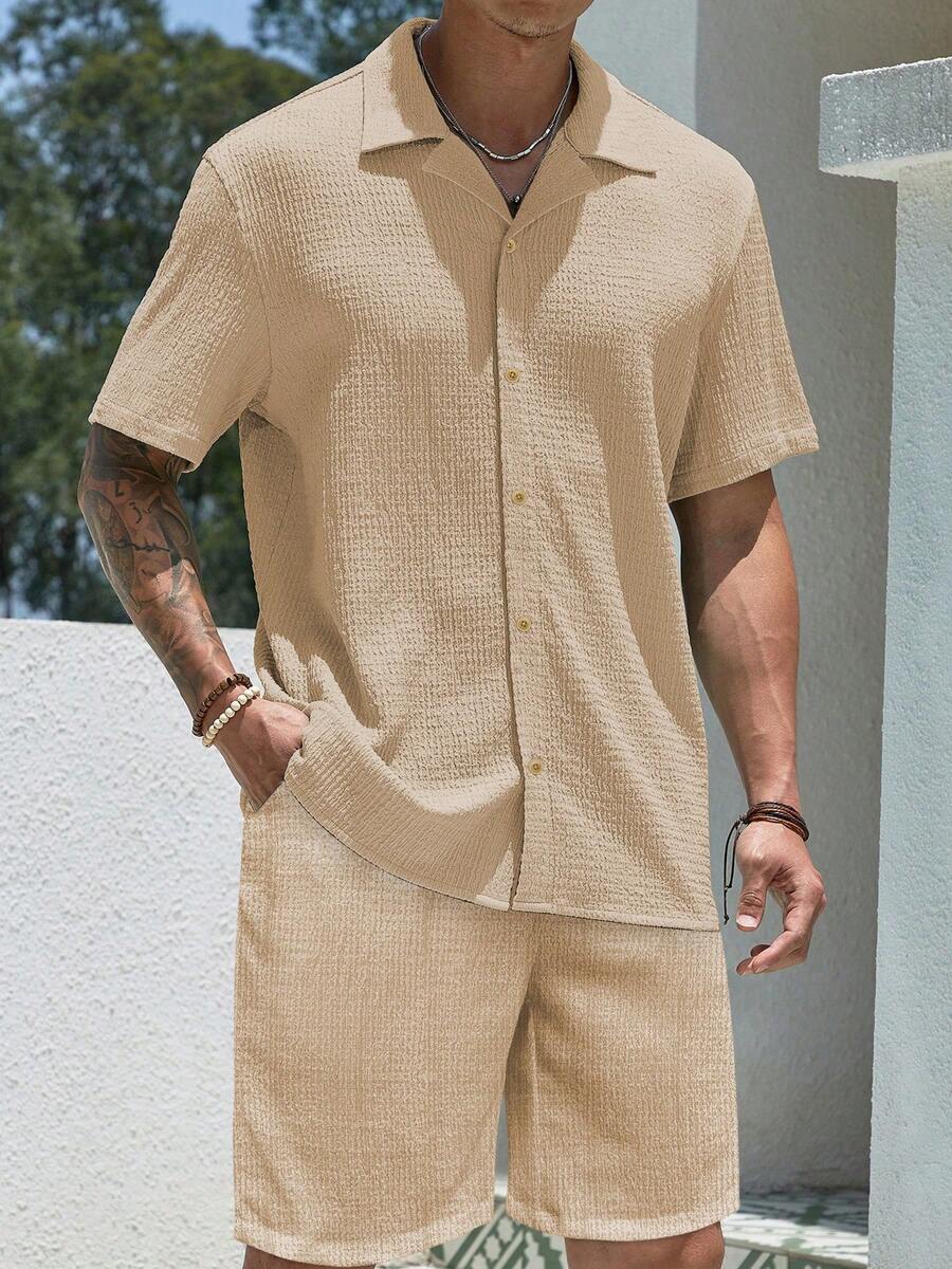 Mens Pant and Shirt Set Jacquard Short Sleeve Button-Up – Tarlen
