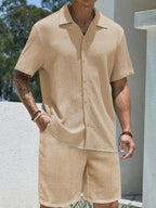 Mens Pant and Shirt Set Jacquard Short Sleeve Button-Up – Tarlen