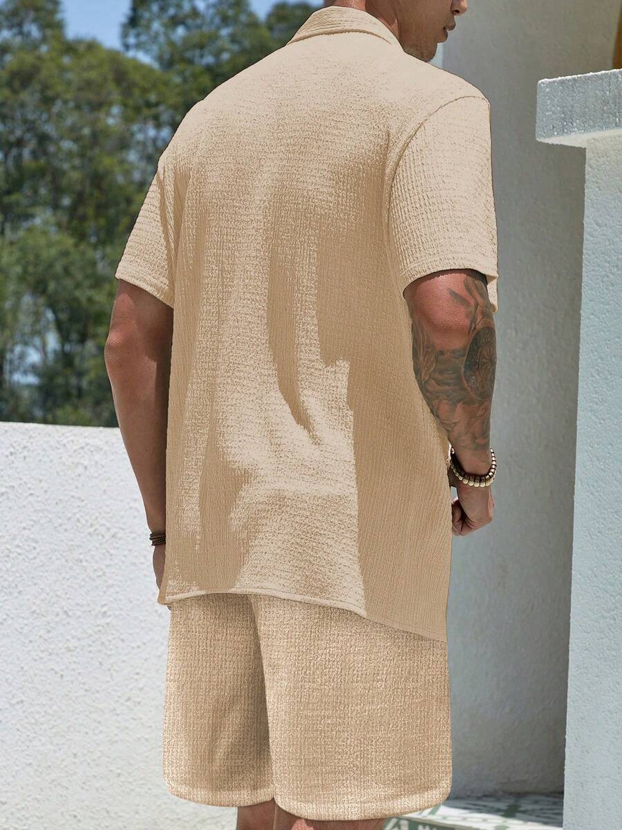 Mens Pant and Shirt Set Jacquard Short Sleeve Button-Up – Tarlen