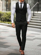 Mens Pant and Vest Set Woven Polyester V-Neck Sleeveless 2-Piece Formal – Galso