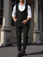 Mens Pant and Vest Set Woven Polyester V-Neck Sleeveless 2-Piece Formal – Galso