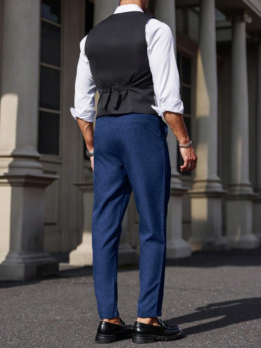 Mens Pant and Vest Set Woven Polyester V-Neck Sleeveless 2-Piece Formal – Galso