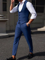 Mens Pant and Vest Set Woven Polyester V-Neck Sleeveless 2-Piece Formal – Galso