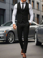 Mens Pant and Vest Set Woven Polyester V-Neck Sleeveless 2-Piece Formal – Galso
