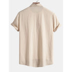 Mens Pant & Geometric Print Shirt Set Linen Blend Cropped Beige – Saxo