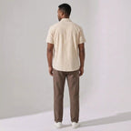 Mens Pant & Geometric Print Shirt Set Linen Blend Cropped Beige – Saxo