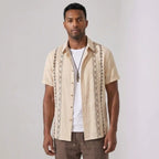 Mens Pant & Geometric Print Shirt Set Linen Blend Cropped Beige – Saxo