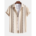 Mens Pant & Geometric Print Shirt Set Linen Blend Cropped Beige – Saxo