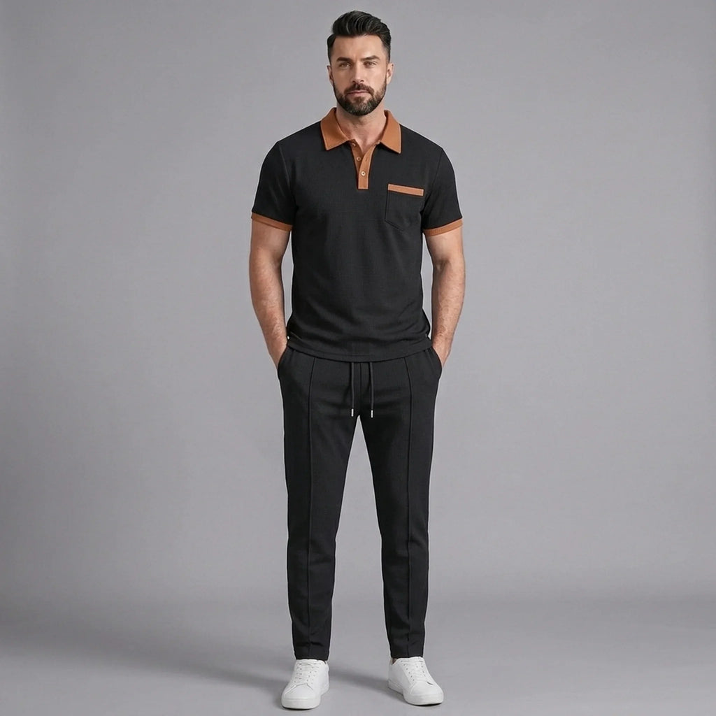 Mens Pant & Polo Waffle Knit 2-Piece Set Straight Leg – Borten