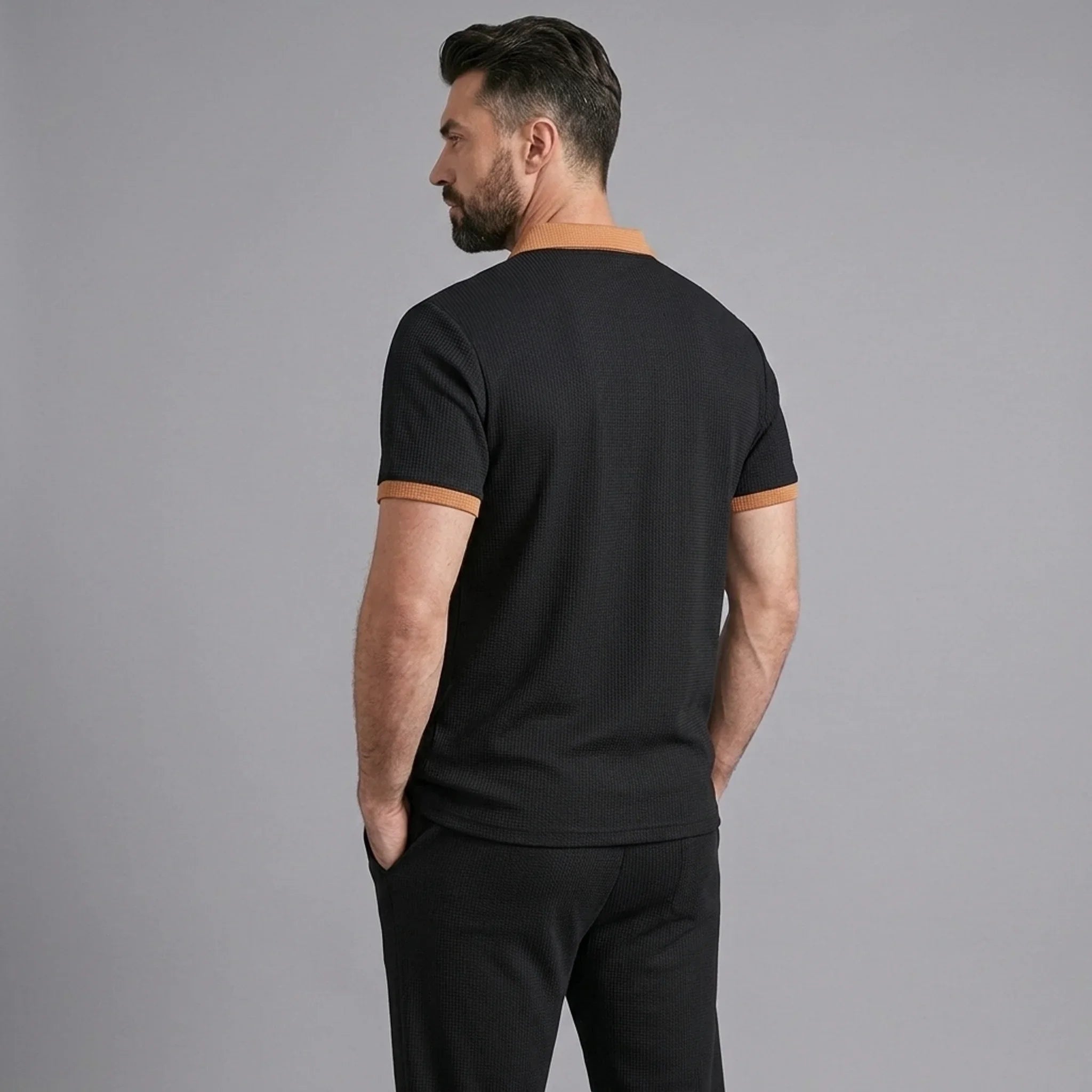 Mens Pant & Polo Waffle Knit 2-Piece Set Straight Leg – Borten