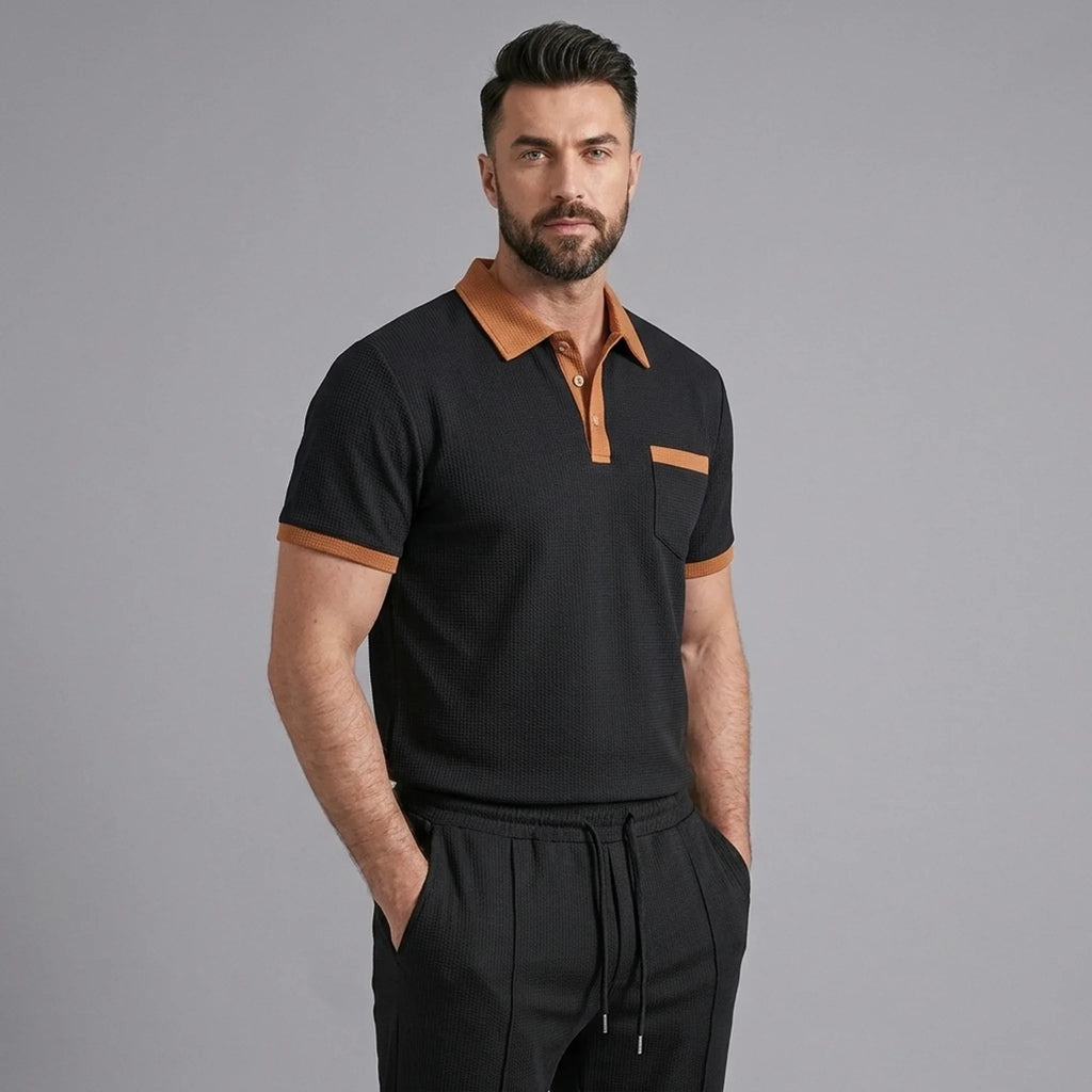 Mens Pant & Polo Waffle Knit 2-Piece Set Straight Leg – Borten