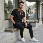 Mens Pant & Polo Waffle Knit 2-Piece Set Straight Leg – Borten
