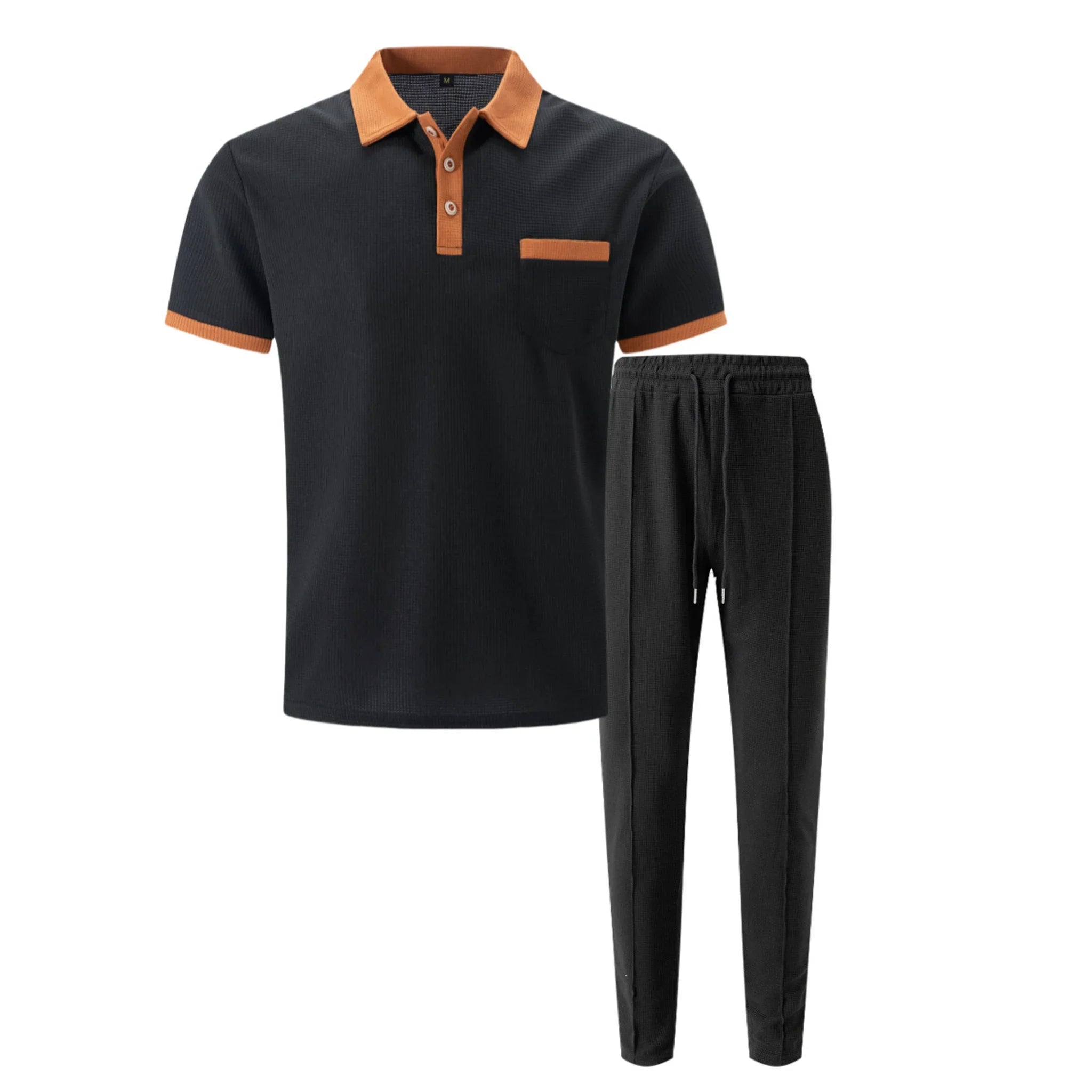 Mens Pant & Polo Waffle Knit 2-Piece Set Straight Leg – Borten