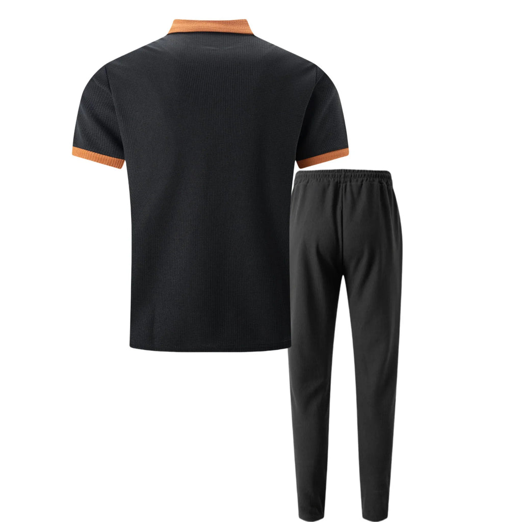 Mens Pant & Polo Waffle Knit 2-Piece Set Straight Leg – Borten