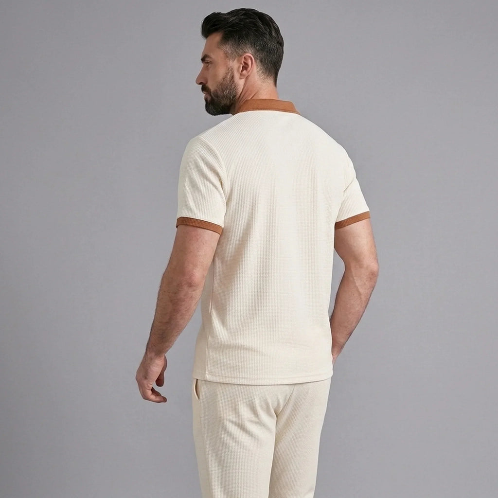 Mens Pant & Polo Waffle Knit 2-Piece Set Straight Leg – Borten
