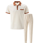 Mens Pant & Polo Waffle Knit 2-Piece Set Straight Leg – Borten