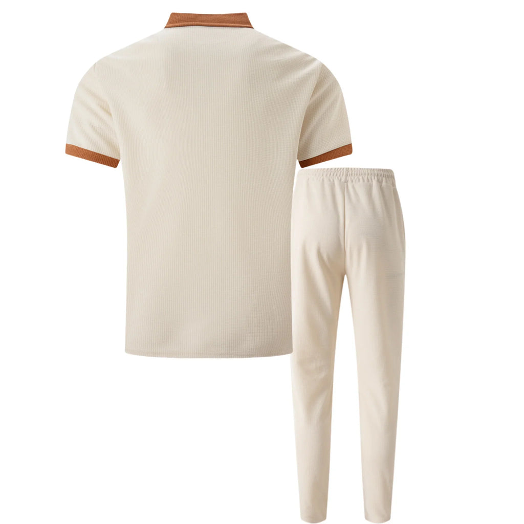Mens Pant & Polo Waffle Knit 2-Piece Set Straight Leg – Borten
