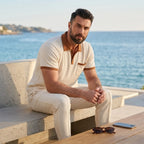 Mens Pant & Polo Waffle Knit 2-Piece Set Straight Leg – Borten