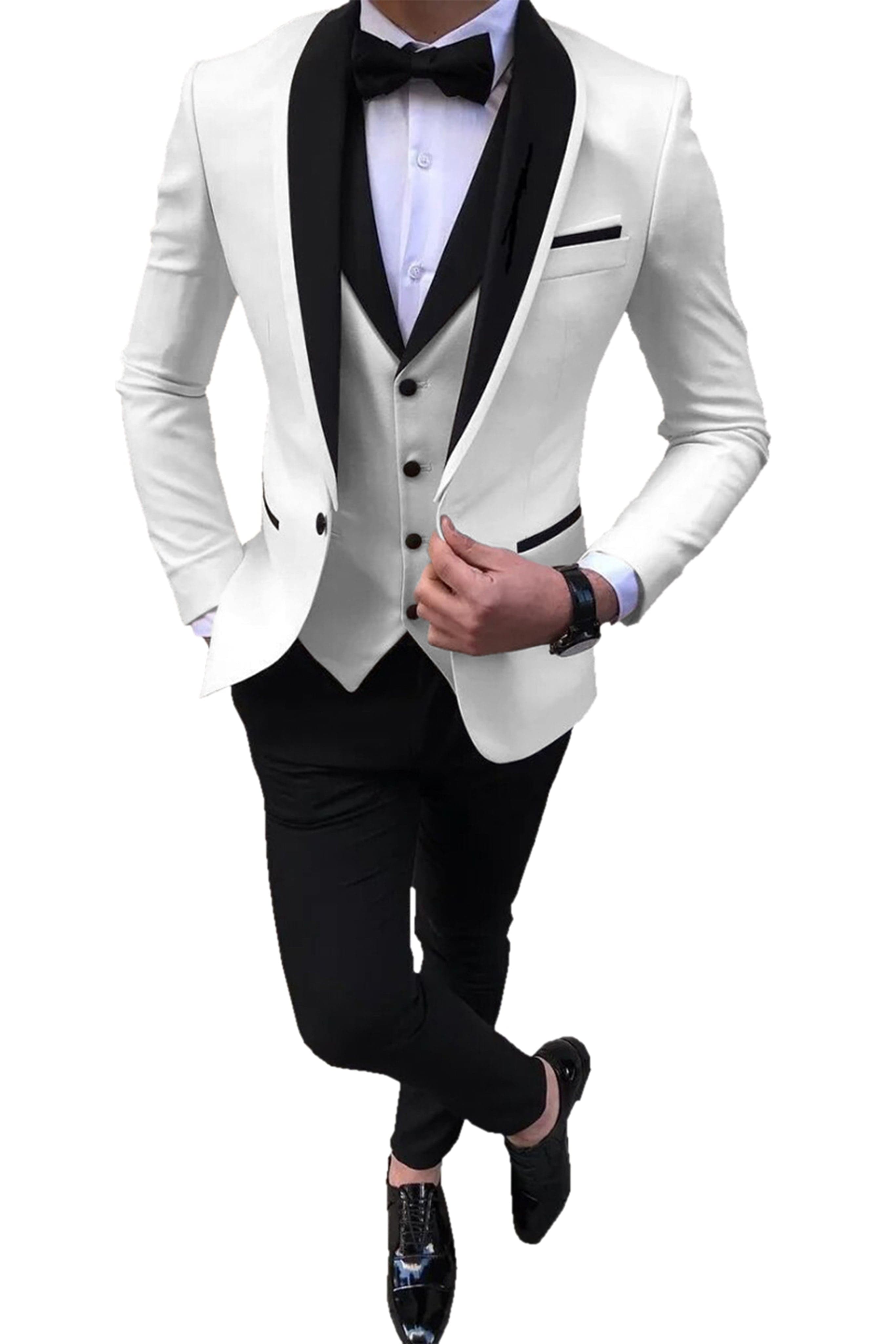 Mens Pant Slim Fit 3-Piece Suit Shawl Lapel Blazer Vest