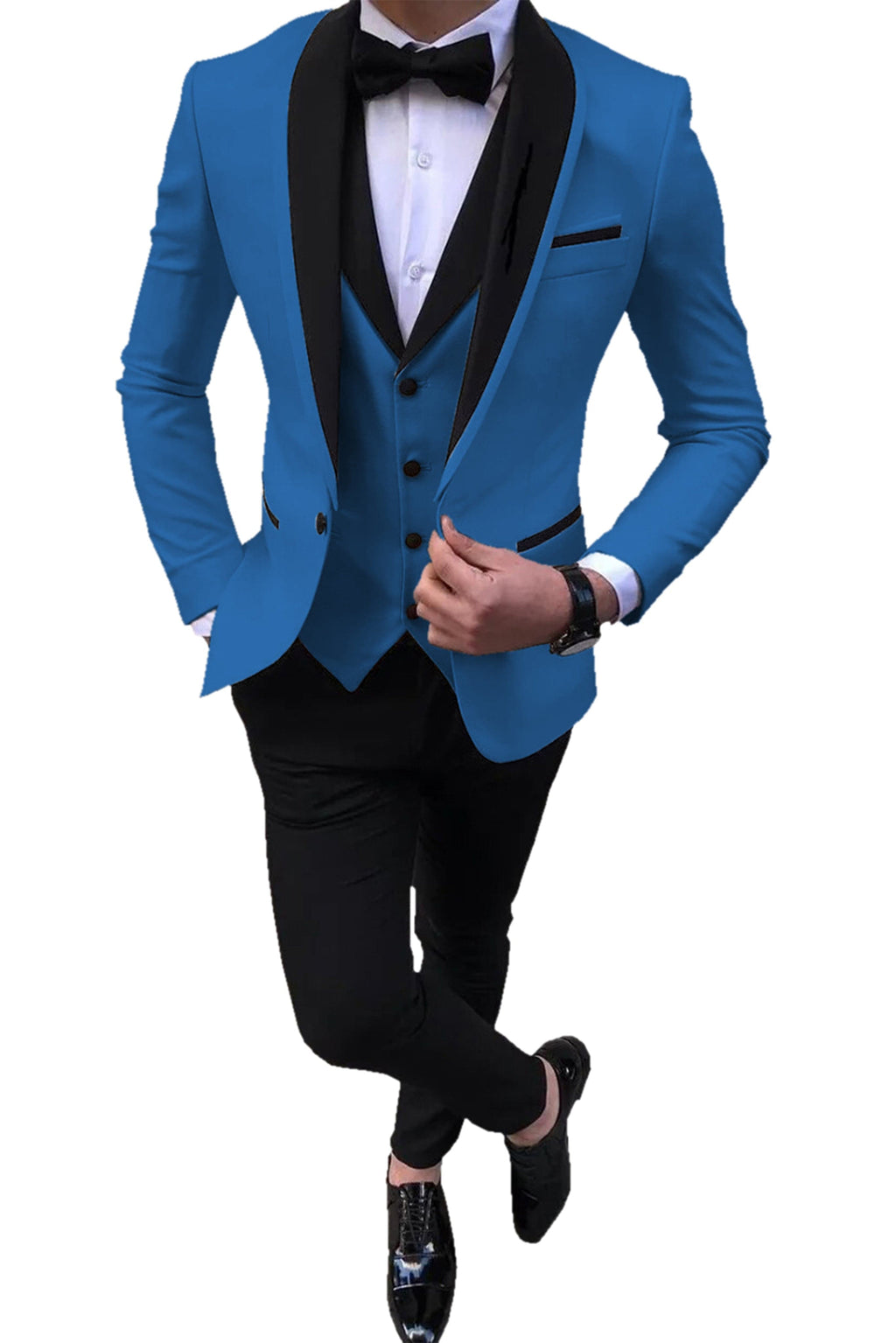 Mens Pant Slim Fit 3-Piece Suit Shawl Lapel Blazer Vest