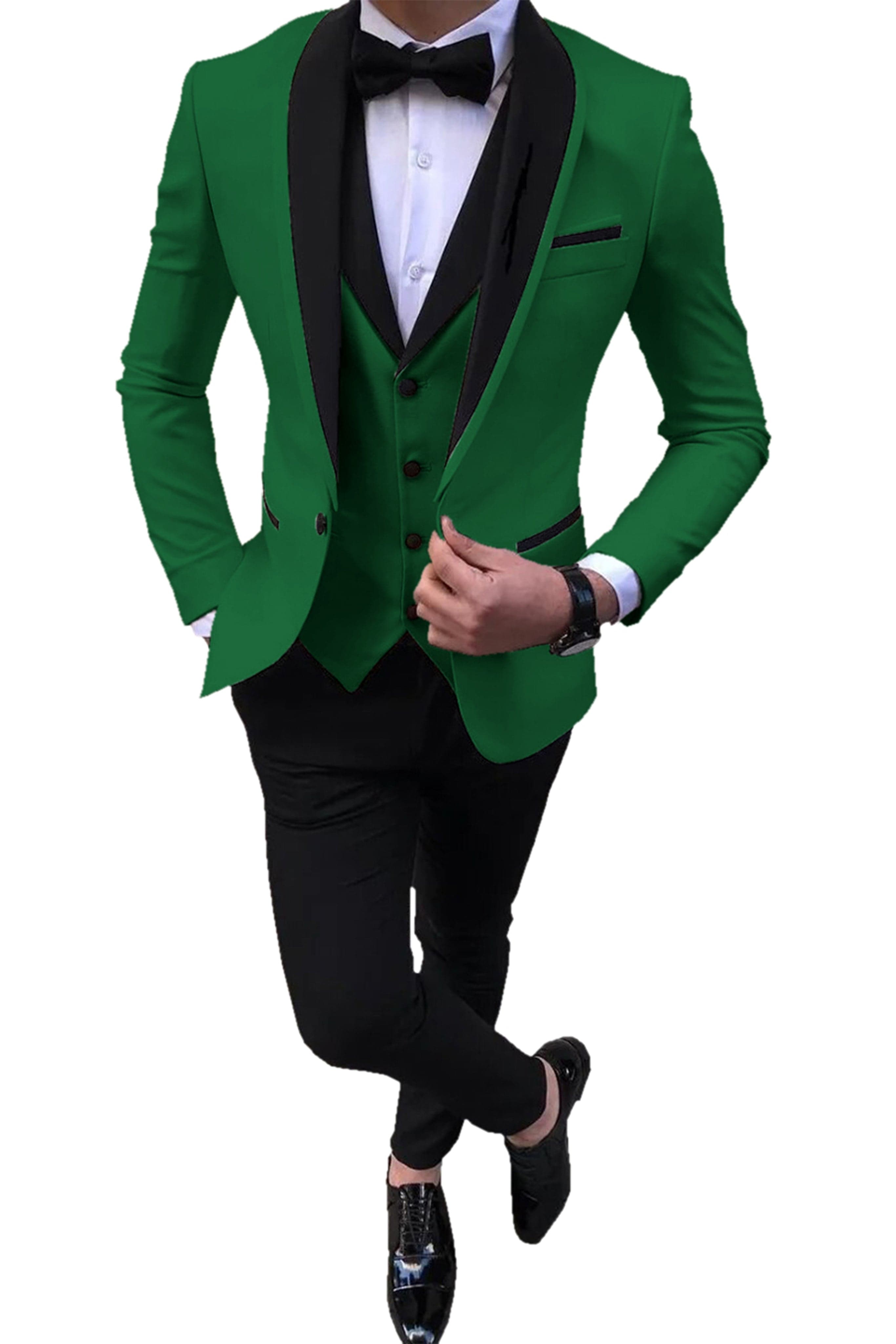Mens Pant Slim Fit 3-Piece Suit Shawl Lapel Blazer Vest
