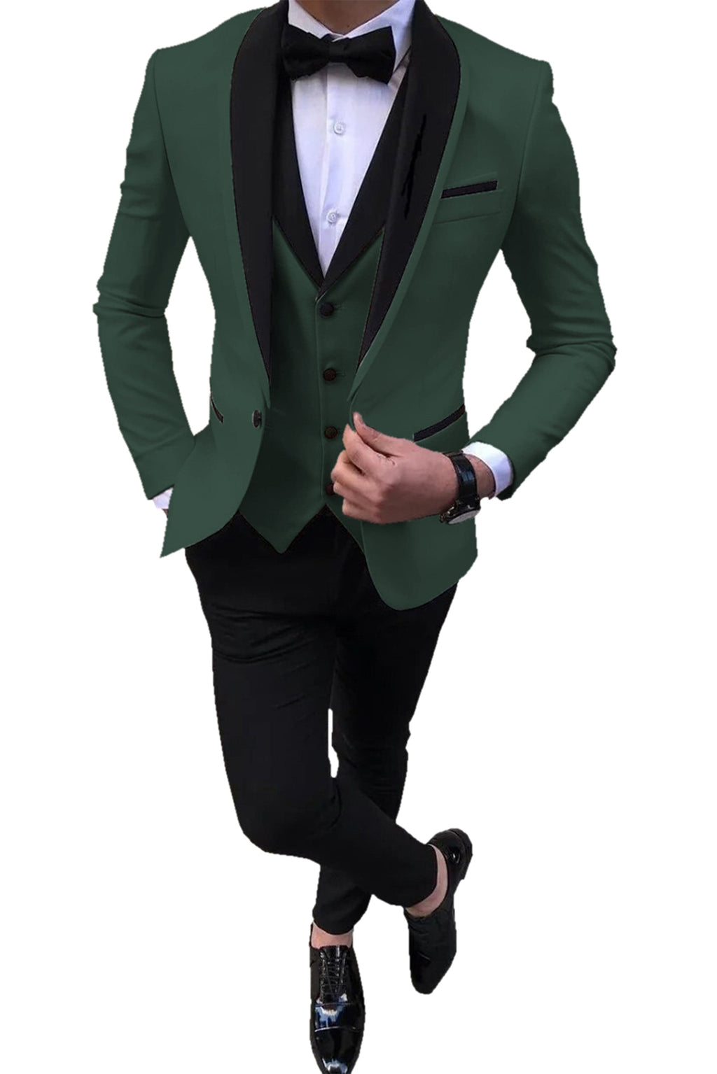 Mens Pant Slim Fit 3-Piece Suit Shawl Lapel Blazer Vest